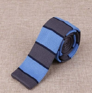 knitted tie| sky & grey stripe 60s mod vintage silk uk knit ties - Modshopping Clothing