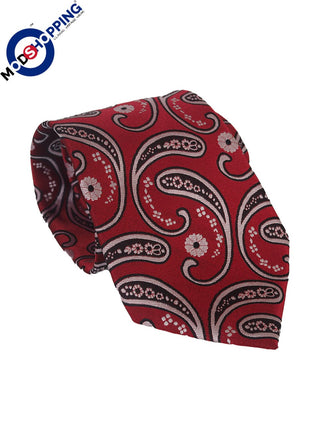 paisley tie| 100% silk retro mod style red paisley tie for men - Modshopping Clothing
