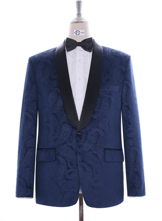 Tuxedo Jacket - Navy Blue Paisley Tuxedo Jacket - Modshopping Clothing