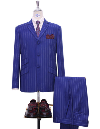 Royal Blue and White Pinstripe Suit