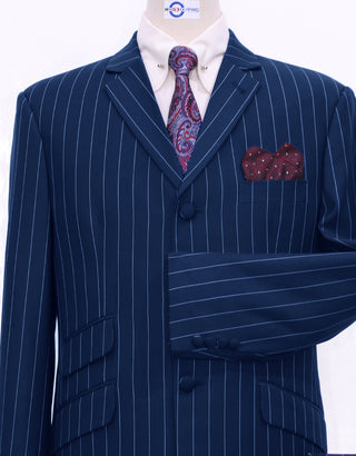 Navy Blue and White Pinstripe Suit