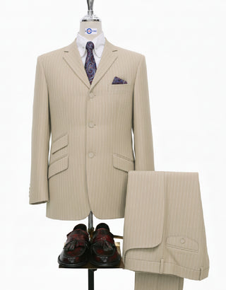 Beige and White Pinstripe Suit