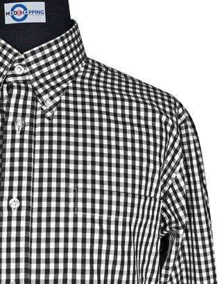 Black Gingham Check Button Down Shirt
