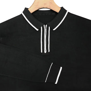 Knitwear - Stripe Tipped Collar Knitted Polo Shirt