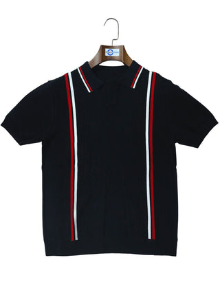 This Shirt Only - Black, Red and White Knitwear Tipped Collar Knitted Polo Shirt Size XS