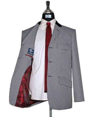 Black and White Large Houndstooth Black Velvet Blazer