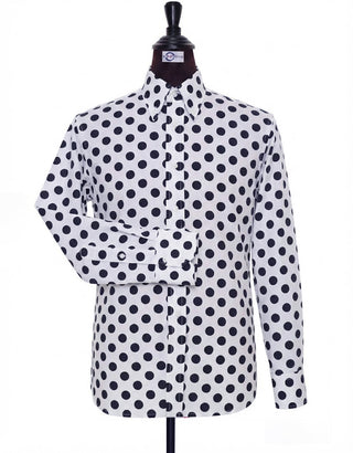 60s Mod Style White & Black Large Polka Dot Shirt