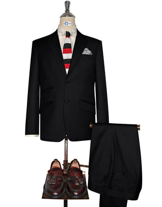 Two Button Suit - Black Luxury Wool Suit