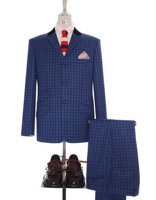 Blue Gingham Check Suit Jacket size 40R Trouser size 34 Inside leg 32