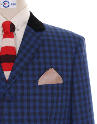 Blue Gingham Check Suit Jacket size 40R Trouser size 34 Inside leg 32