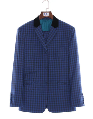 Blue Gingham Check Suit Jacket size 40R Trouser size 34 Inside leg 32
