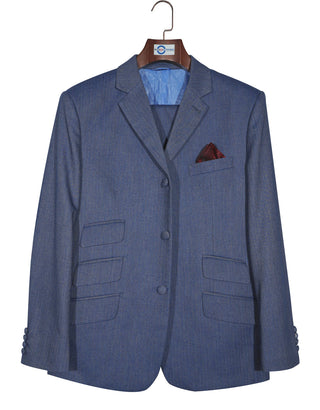 Mod Suit - Blue Grey Herringbone Tweed Suit 2-3 Pockets