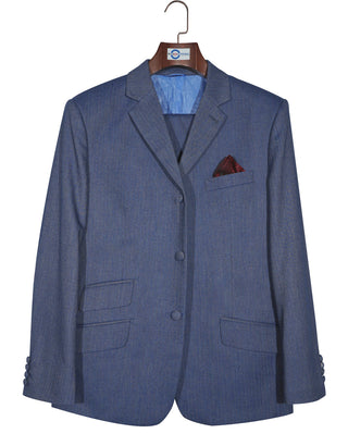 Mod Suit - Blue Grey Herringbone Tweed Suit 1-2 Pocket