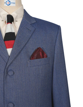 Mod Suit - Blue Grey Herringbone Tweed Suit 2-3 Pockets