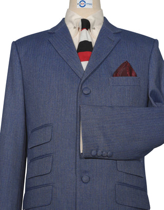 Mod Suit - Blue Grey Herringbone Tweed Suit 2-3 Pockets