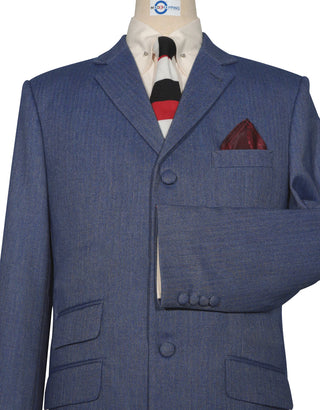 Mod Suit - Blue Grey Herringbone Tweed Suit 1-2 Pocket