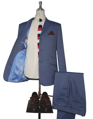 Mod Suit - Blue Grey Herringbone Tweed Suit 1-2 Pocket