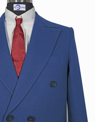 Blue Double Breasted Long Coat