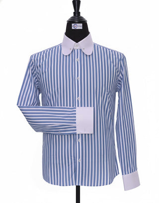 Classic Mod Blue & White Striped Penny Pin Collar Shirt