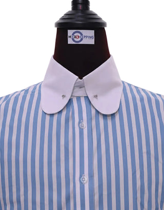 Blue & White Striped Penny Pin Collar Shirt