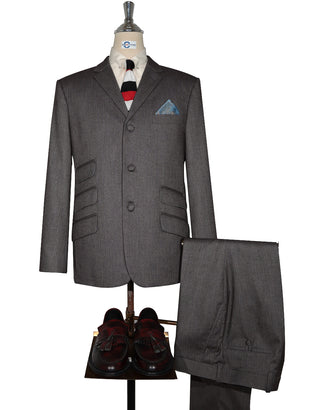 Mod Suit - Brown Grey Herringbone Tweed Suit 2-3 Pockets