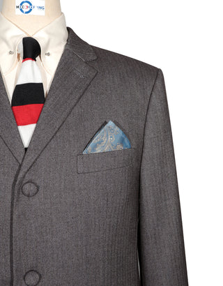 Mod Suit - Brown Grey Herringbone Tweed Suit 2-3 Pockets