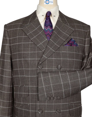 Brown Prince of Wales Double Breasted Suit Cuff