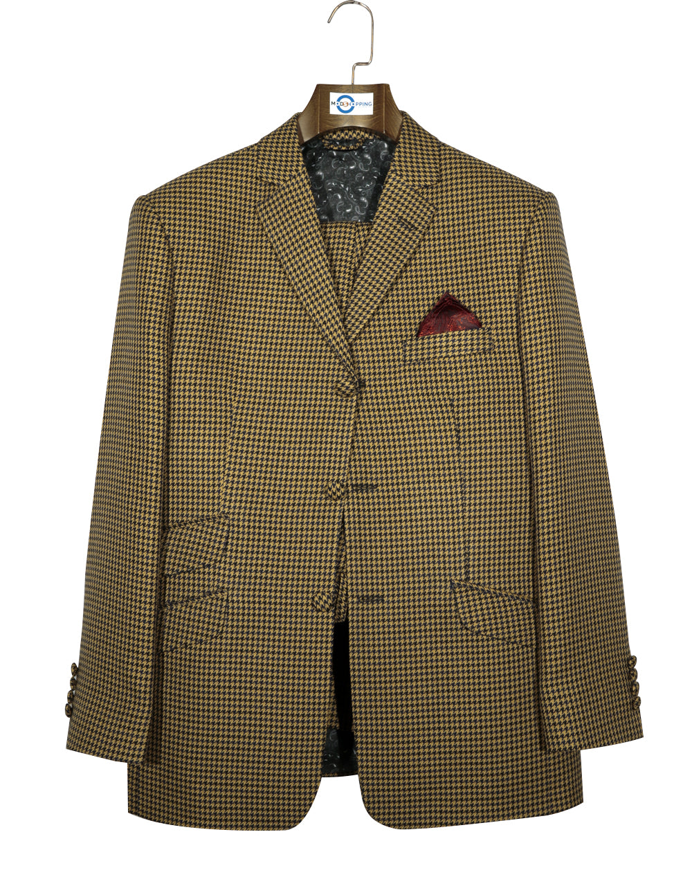 Vintage Style Brown and Black Men's Houndstooth Blazer