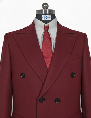 Burgundy Double Breasted Long Coat