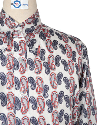 Paisley Shirt - 60s Style White, Red and Navy Blue Paisley Shirt
