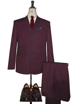 Burgundy Birdseye Mod Suit – Retro 1960s Men’s Suit