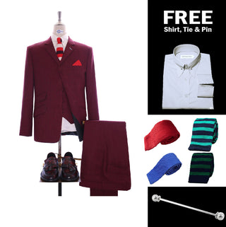 Burgundy POW Check 3 Piece Suit Packet 