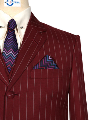 Burgundy and Light Grey Stripe 3 Piece Suit