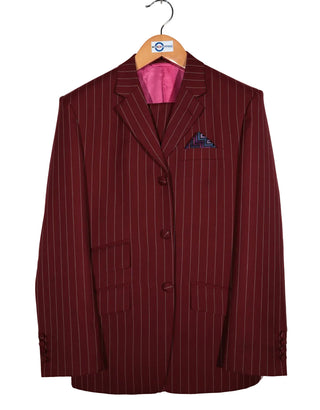 Burgundy and Light Grey Stripe 3 Piece Suit