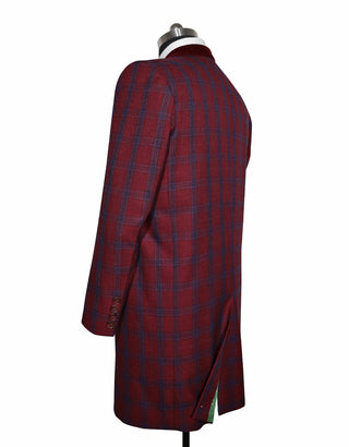 Men’s Winter Long Coat – Burgundy and Blue Prince of Wales Check