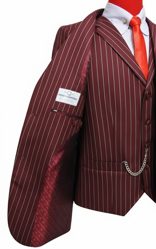 Burgundy and White Stripe 3 Piece Suit Lining