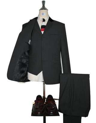 3 Piece Suit - 60 Style Charcoal Grey Black Velvet Suit