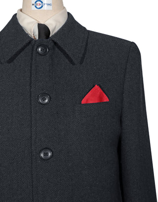 Mac Coat Men's | 60 s Vintage Style Charcoal Grey Herringbone Mac Coat