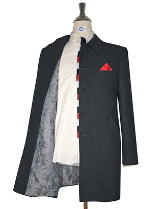 Mac Coat Men's | 60 s Vintage Style Charcoal Grey Herringbone Mac Coat