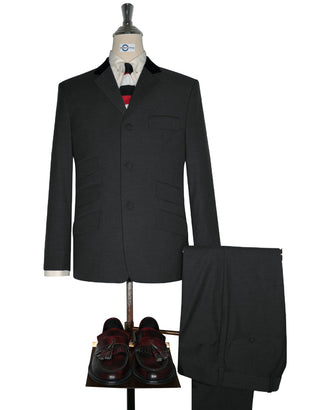 Mod Suit - Vintage Style Charcoal Grey Black Velvet Suit