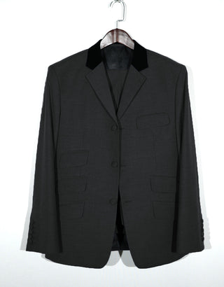 3 Piece Suit - 60 Style Charcoal Grey Black Velvet Suit