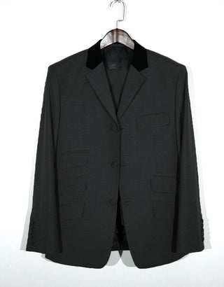 Mod Suit - Vintage Style Charcoal Grey Black Velvet Suit