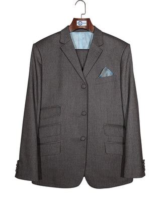 This Suit Only - Brown Grey Herringbone Tweed Suit 2-3 Pockets