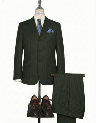 Dark Green and Black Striped Suit #15