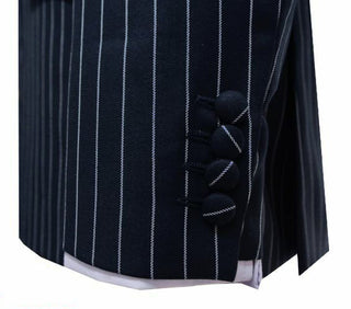 Dark Navy Blue and Grey Stripe 3 Piece Suit Cuff