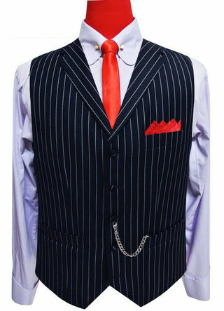 Dark Navy Blue and Grey Stripe 3 Piece Suit Waist Coat