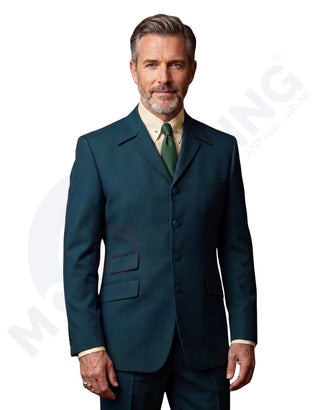 Deep Teal Winged Lapels Suit - 1960s Retro Style Tailored