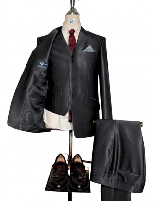Deep Charcoal Tonic 3-Piece Mod Suit - Men's Retro 1960s Style Tailored Suit