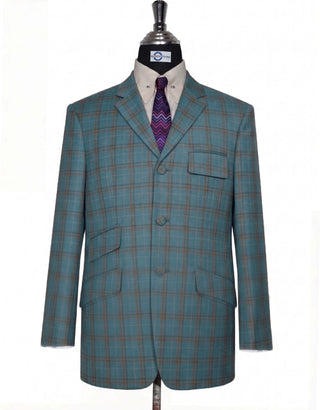 Teal Blue and Brown Glen Plaid Check Jacket