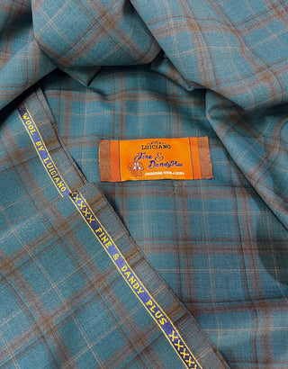 Teal Blue and Brown Glen Plaid Check Fabric 01